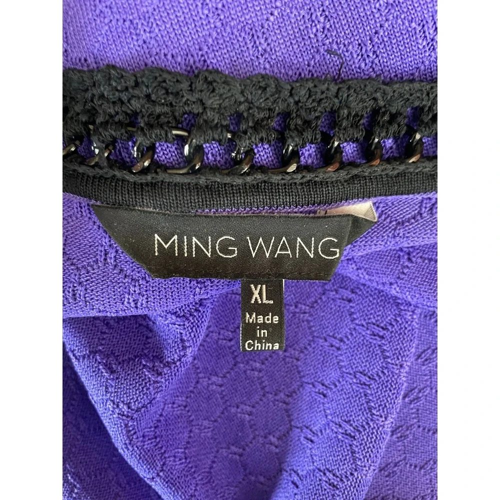 Ming Wang Womens 2pc Set XL Knit Cardigan Tank Purple Crochet Chain Trim